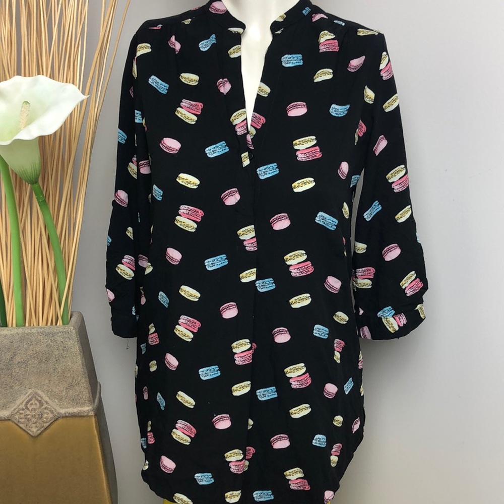 Mandy Evans Black Cookie Macaroon Print Blouse Size S